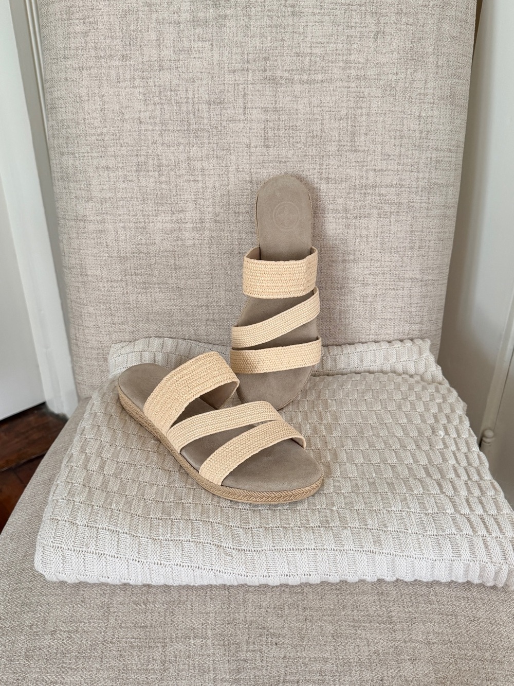 CHARLESTON SHOE CO. Ibiza Core Beige Triple-Strap Slide Sandals